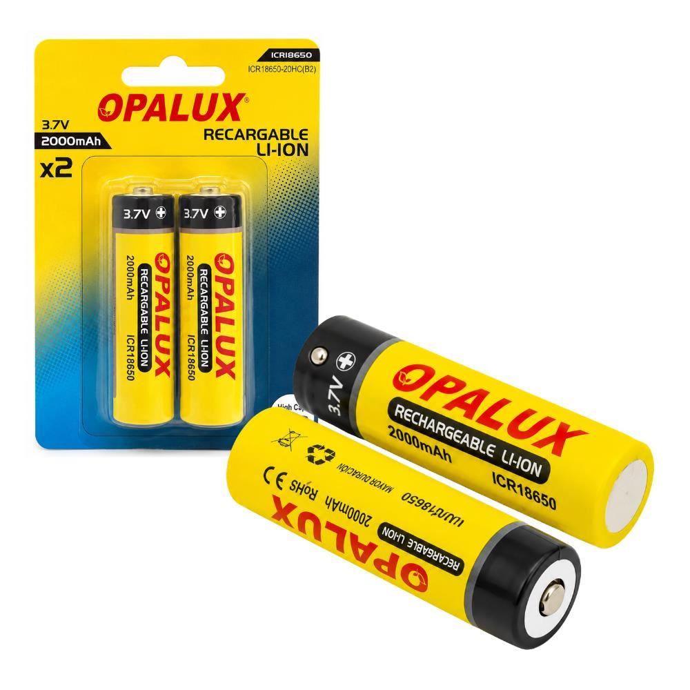 Baterias Recargables Con Pin/Boton 18650 2000mAh c/u Blister x2 und Marca Opalux Icr18650-20Hc(B2)